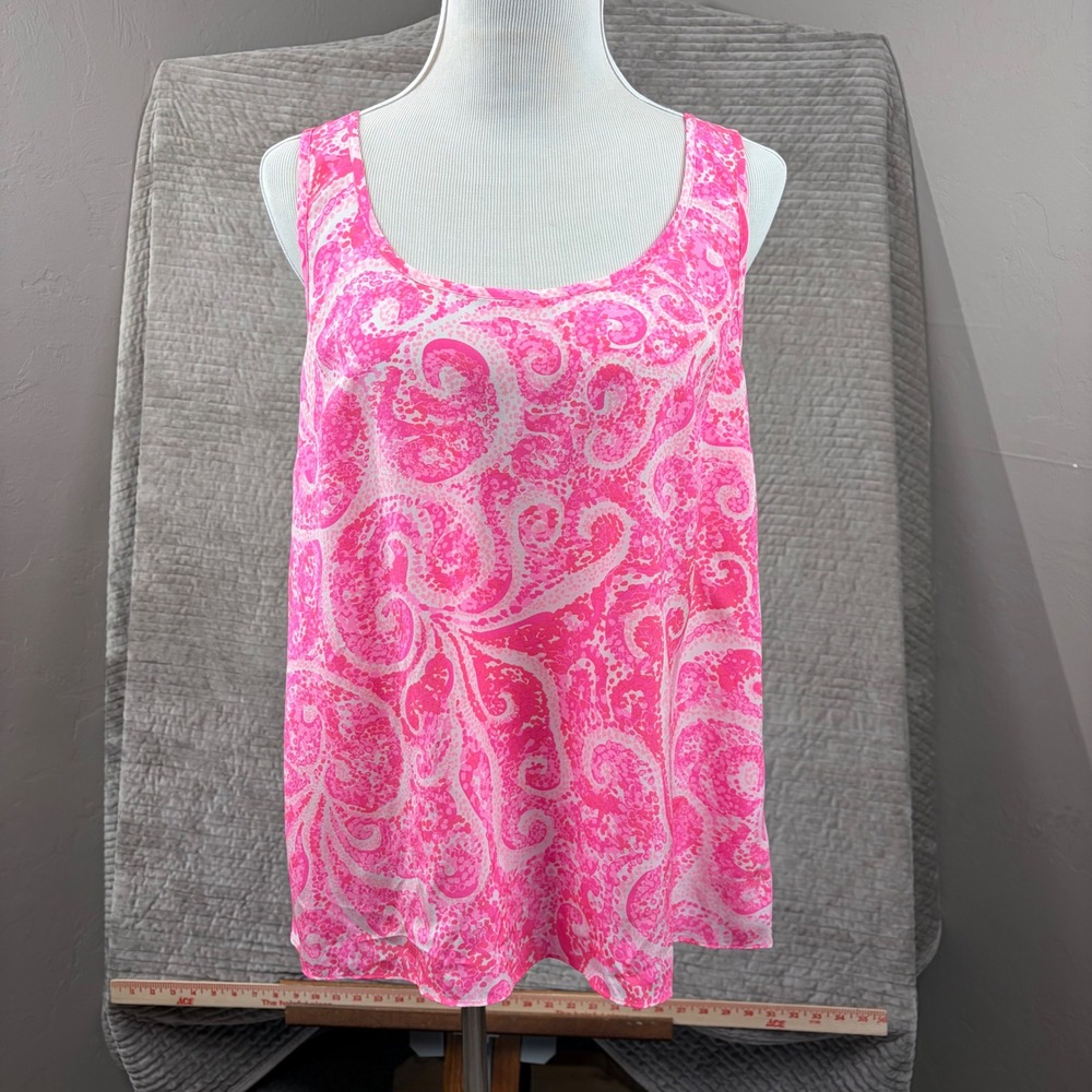 Lilly Pulitzer Pink White Silk Paisley Scoop Neck Tank Top Blouse 20468 Medium